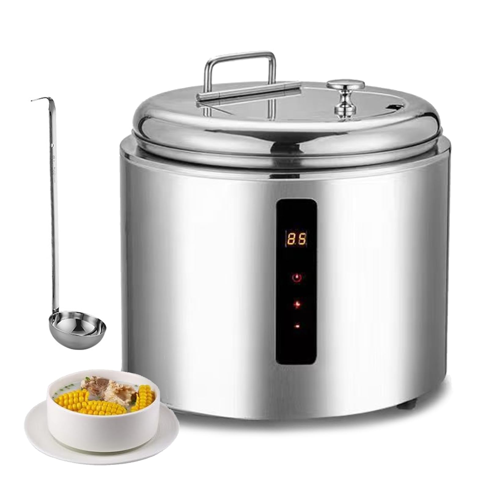 保温スープジャー 業務用 家庭用 10L大容量 電気式スープウォーマー 味噌汁・お粥保温鍋 食品用スープ釜ウォーマー ジャー 大口径蓋 循環加熱 急速昇温 温度調節 SUS304ステンレス製 ビュッフェ・レストラン・食堂 ホワイト