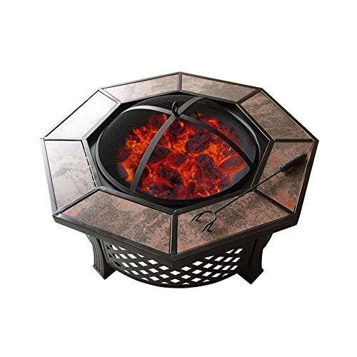 ファイヤーピット バーベキューコンロ 焚き火台 バーベキューコンロ 焼肉 テーブル 火ピットボウルコートヤード八角形のセラミックバーベキュー表木炭屋外バーベキューコンロの家庭用屋内暖房の 焚火台(蓋は鉄製です)|ヒマリショップ