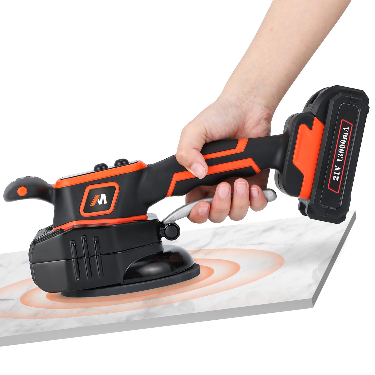 電気 タイルビブラート 振動数30,000r/min 8段調節 吸着量200KG 吸着直径180mm 使用範囲30cm～350cm 充電式 タイル張り機 デジタル表示 21V 13000mAh*2 タイル敷設振動工具 吸盤機能付き 自動床敷設ツール 密着張り工法に対応 工事用
