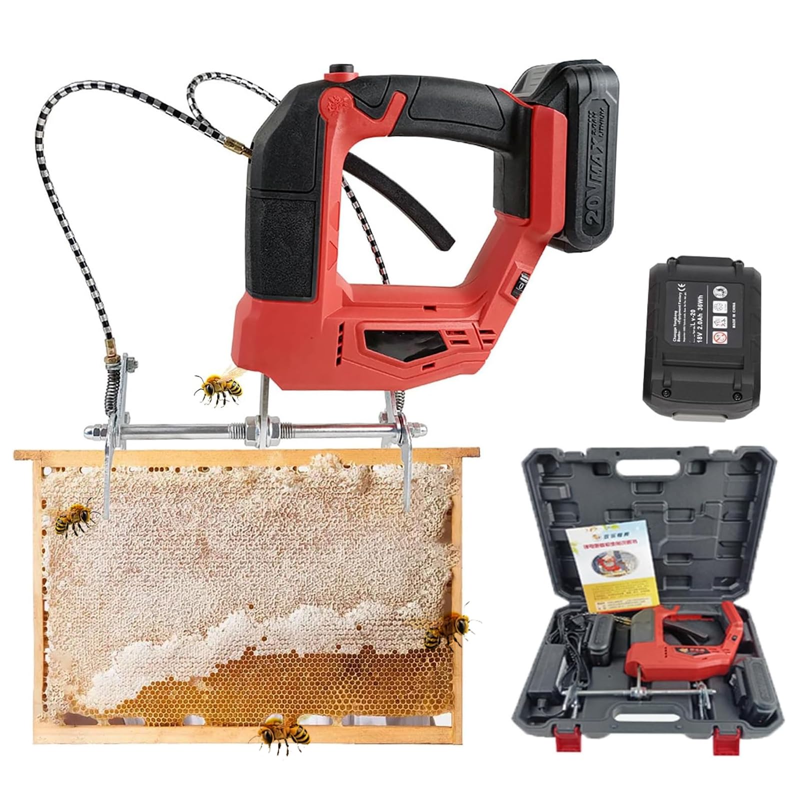 電動ハチ取りあげる機 養蜂用 コードレス 巣枠振りまわす機 20V 2000mAh 乾電池式 4度合い速力度合わせる 蜜蜂 追い払い 蜂みつ選び取る 御先棒 電動蜂取りあげる器 蜜蜂栽培所用 養蜂物の具 巣枠持ち上げクランプ シェーカー