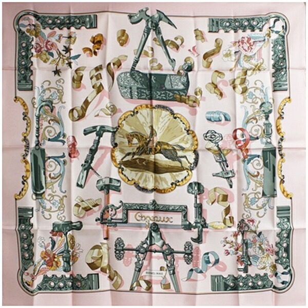 HERMES　スカーフ　エルメス　カレ90　3枚の葉 エルメス カレ90 Trois Feuilles 3枚の葉 スカーフ シルク オレンジ