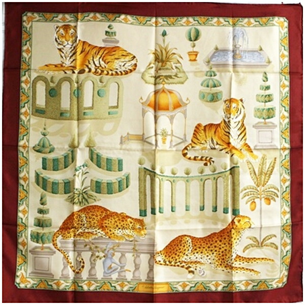 良品✨フェラガモ 大判 スカーフ シルク トラ レオパード アニマル 動物 良品✨フェラガモ 大判 スカーフ シルク トラ レオパード