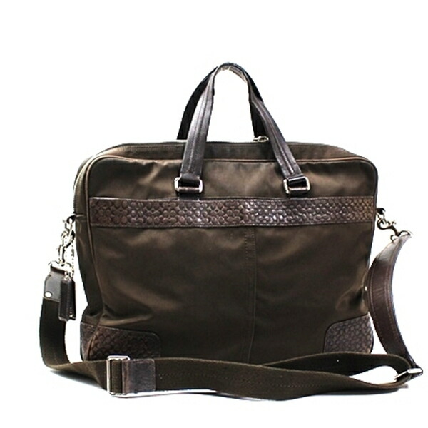 コーチ ビジネスバッグ 2WAY ミニシグネチャー F70323 ナイロン×レザー ブラウン 中古 Bランク COACH｜男性用 メンズ 仕事 通勤 ショルダー付き【送料無料】