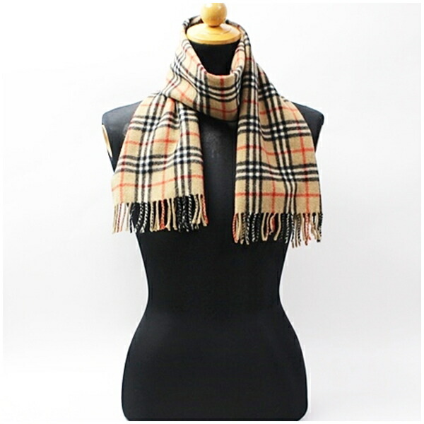 バーバリー カシミヤ マフラー キャメル×チェック 122×26センチ 中古 Aランク BURBERRY ｜メンズ レディース 男性 女性 防寒 【送料無料】 【クリーニング済み】