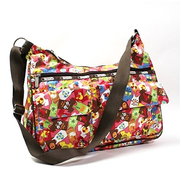 レスポートサック ナイロン ショルダーバッグ 肩掛け 斜め掛け ブラウン×マルチカラー 中古 Aランク LeSportsac｜女性用 レディース カジュアル 【ネコポス送料無料】