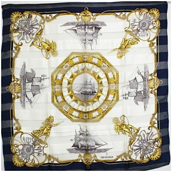 楽天市場】トラサルディ シルク スカーフ 大判 ネイビー×ホワイト 豪華