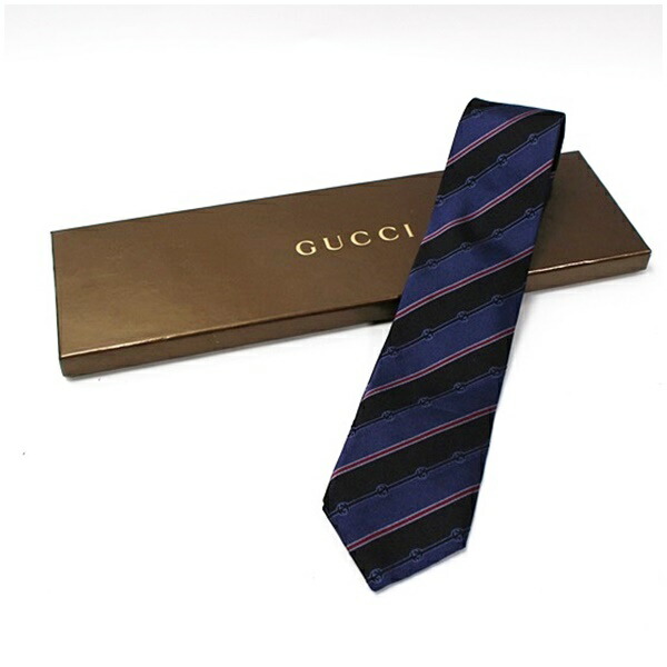 グッチ シルク ネクタイ ストライプ 現行品 中古 Aランク GUCCI ｜メンズ ビジネス 箱付き 【送料無料】