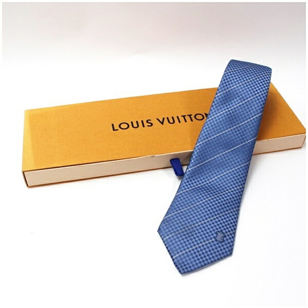 ルイヴィトン シルク ネクタイ ダミエ柄 ストライプ 中古 Aランク LOUIS VUITTON ｜メンズ ビジネス 箱付き 【送料無料】 【クリーニング済み】