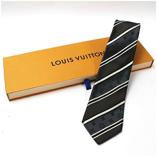 ルイヴィトン シルク ネクタイ モノグラム ストライプ 中古 Aランク LOUIS VUITTON ｜メンズ ビジネス 箱付き 【送料無料】