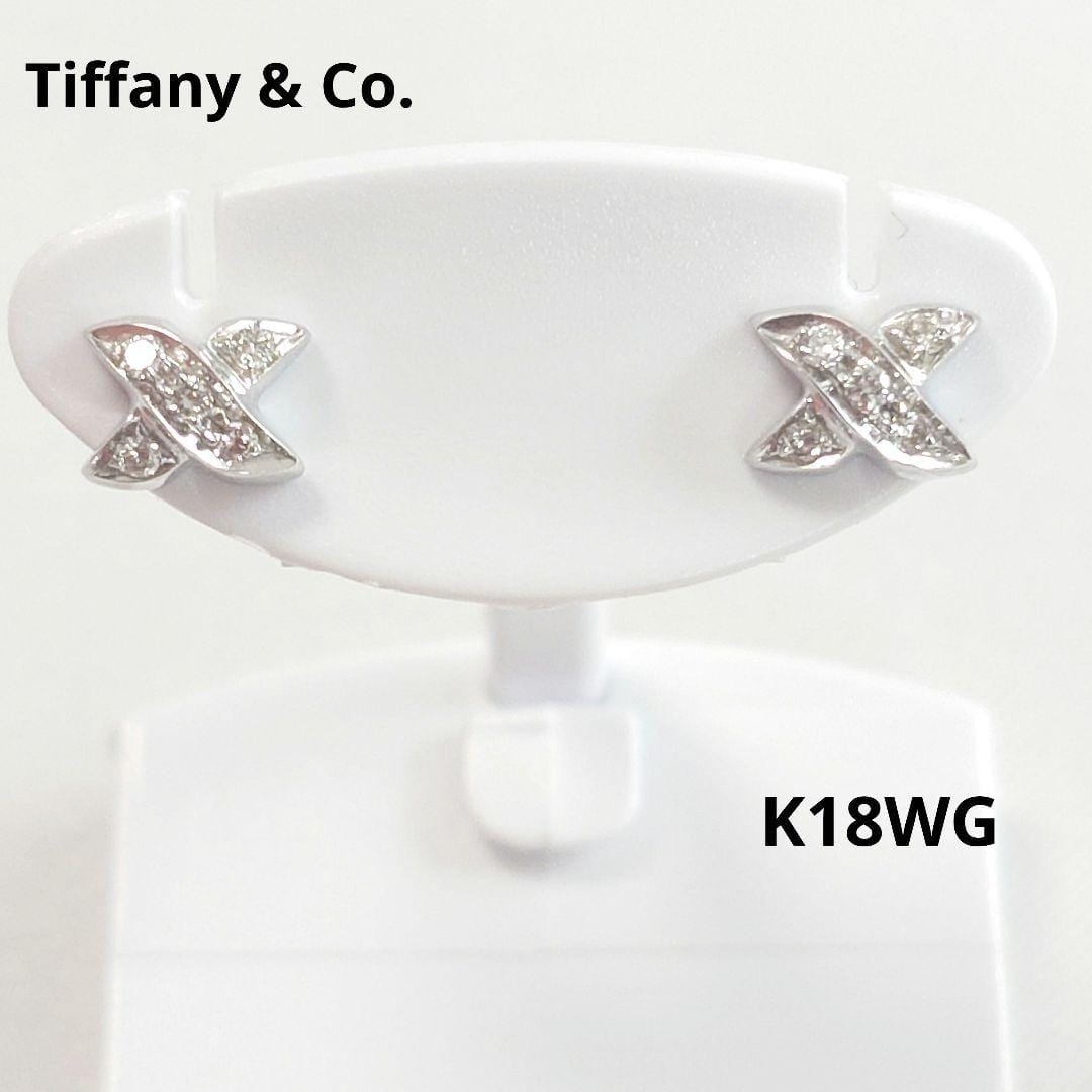 【希少】ティファニー K18WG シグネチャー ダイヤ ピアス 7397 Tiffany