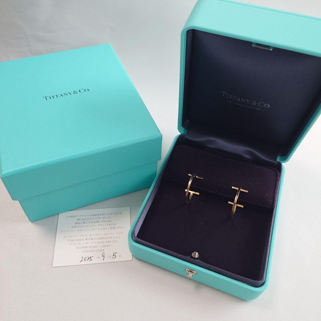 【磨き済】ティファニー K18YG Tワイヤー フープピアス 7337 Tiffany