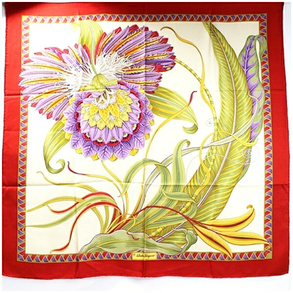 楽天市場】サルバトーレ・フェラガモ シルク スカーフ クリーム×マルチ