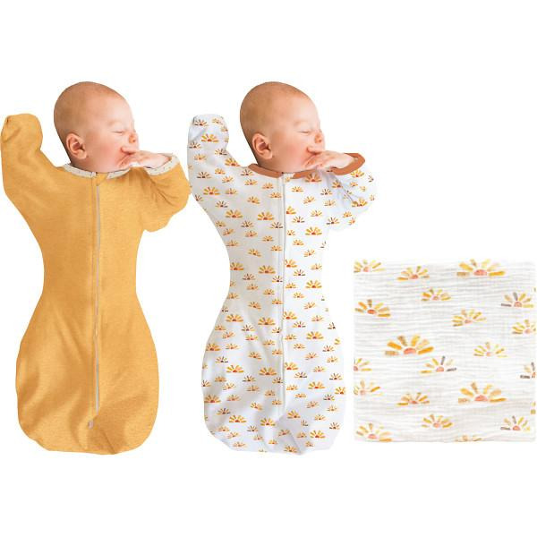 モスリンおくるみ１枚＆夜泣き対策！スワドルサック２枚セット オレンジ ギフト 贈り物 お祝い お歳暮 お中元 プレゼント 御礼 お礼 御歳暮 御中元 贈答品 粗品 熨斗 のし お返し 内祝い 快気