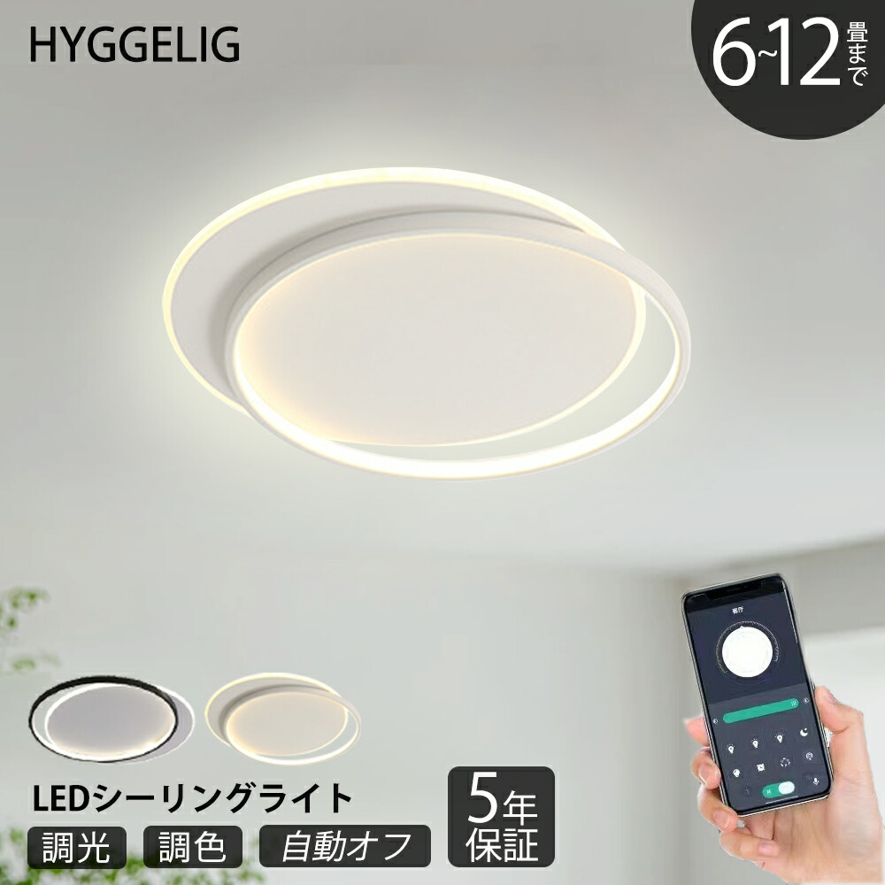 シーリングライト 6畳 LED 調光調色 おしゃれ リモコン付き 薄型 8畳 10畳 12畳 間接照明 寝室 天井照明 照明器具 北欧 インテリア 和室 洋室 モダン Ceiling Light スマホ シンプル 明るい カフェ リビング 居間 省エネ【5年保証】
