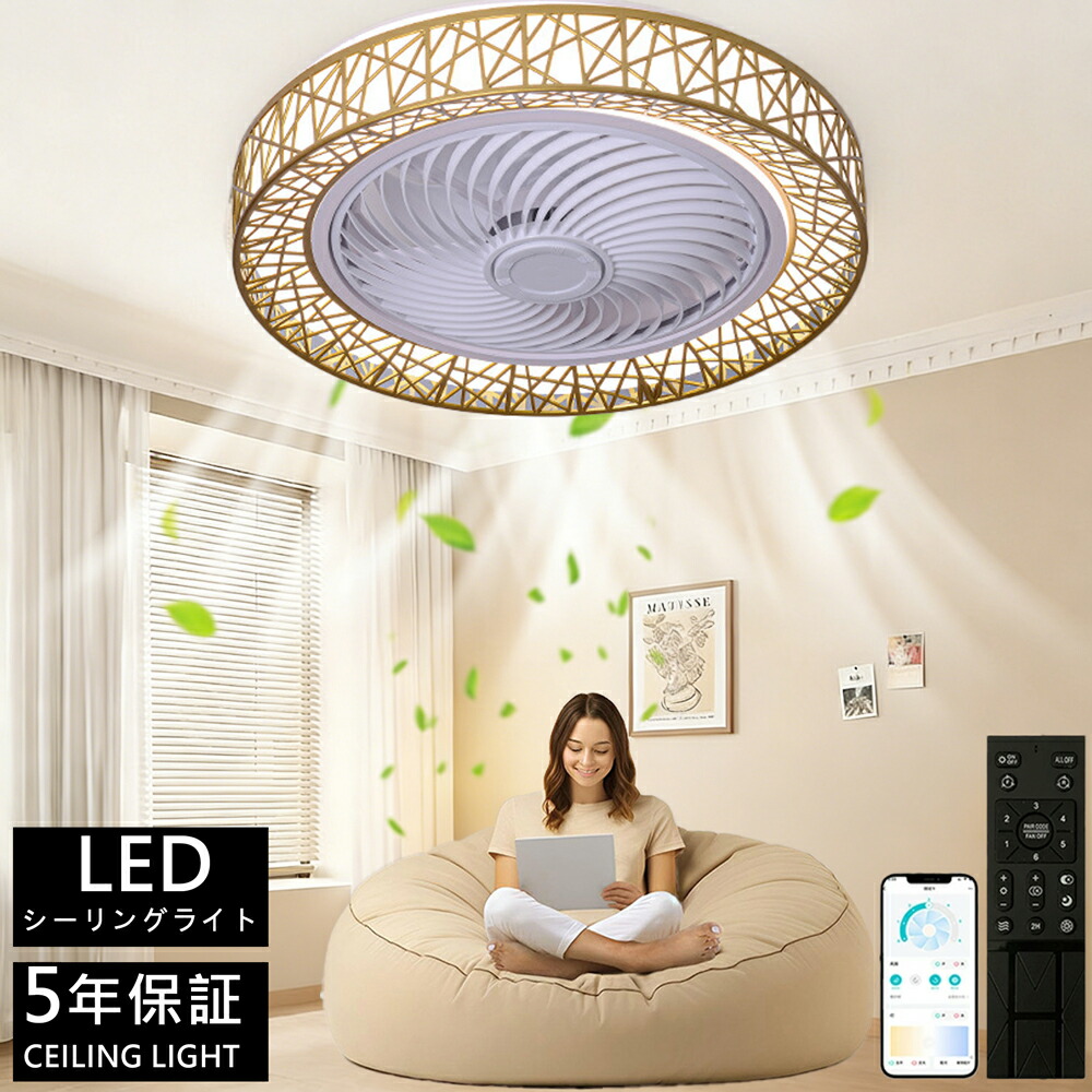 【5年保証】シーリングファンライト LED 超薄型 調光調色 静音 DC モーター リモコン & アプリ対応 タイマー メモリ機能 空気循環 おしゃれ北欧風 照明器具 リビング 寝室 オフィス 8畳~12畳対応 引掛シーリング対応 簡単工事タイプ