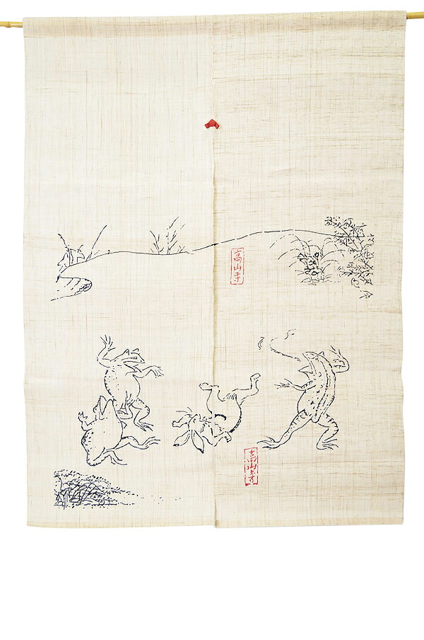 楽天市場】万葉舎 鳥獣戯画のれん 宴 麻100％ 88×150cm】麻のれん