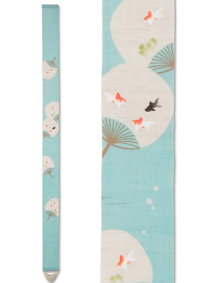 タペストリー 麻100％ 細タペ「うちわに金魚」TS-858 10&times;170cm｜作務衣と甚平 和専門店 ひめか