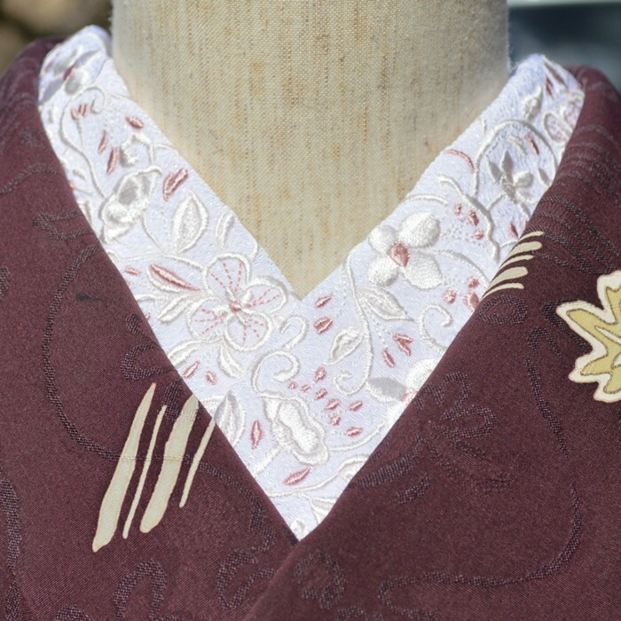 ぽてち　半衿 蝶々 【オールドローズ】13 新柄入荷♪】 刺繍半衿 半襟 カラー地 花柄 全10柄 おしゃれ
