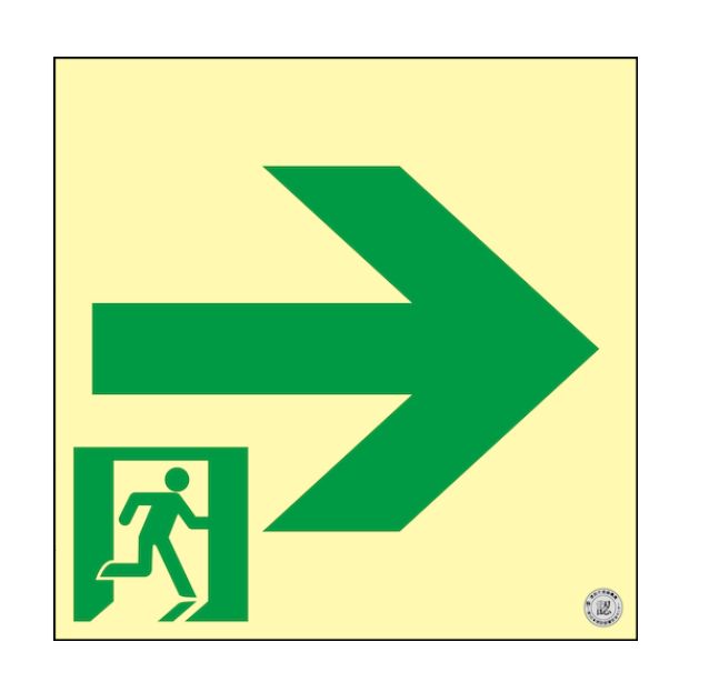 緑十字/(株)日本緑十字社 高輝度蓄光避難誘導ステッカー標識 非常口→ ２００×２００ｍｍ 消防認定品 高輝度蓄光式通路誘導標識 ステッカータイプ 蓄光SN-2941 360941