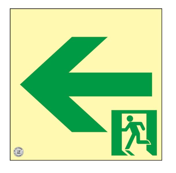 緑十字/(株)日本緑十字社 高輝度蓄光避難誘導ステッカー標識 ←非常口 ２００×２００ｍｍ 消防認定品 高輝度蓄光式通路誘導標識 ステッカータイプ 蓄光SN-2942 360942