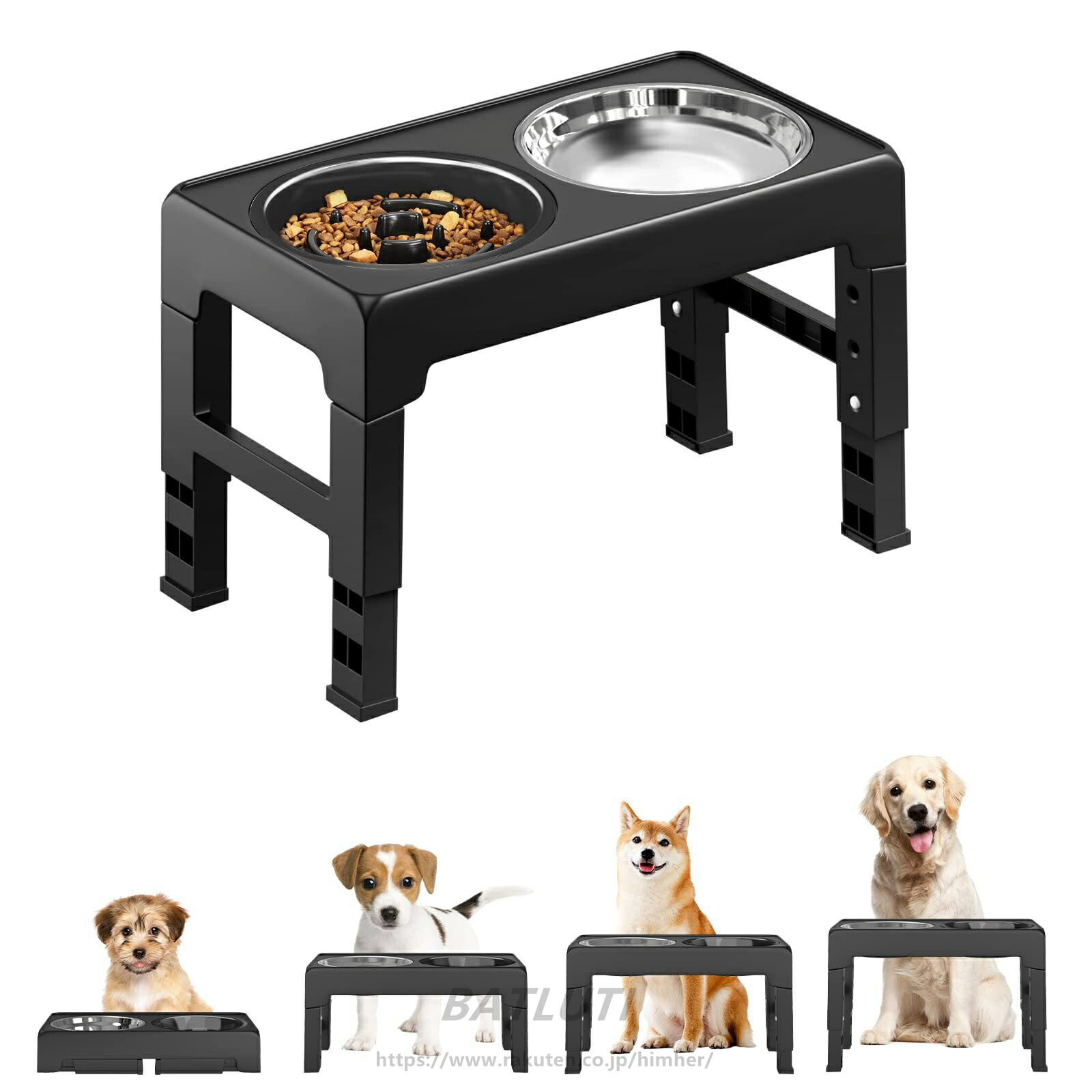 ペットボウル フードボウル 台 お皿 中型犬 大型犬 ペット用品 食器 フードスタンド付き 高度調節4段 ステンレスボウル 早食い防止ボウル ペット皿 滑り止め 給餌容器 給水容器 コンパクト ボウル 取り外し可能 ボウル3個 給餌 水やり 送料無料