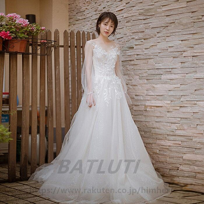 ウエディングドレス 結婚式 Aラインドレス 長袖 ロングドレス 花嫁 パーティードレス お呼ばれ服 二次会 ウェディングドレス エンパイア 小きいサイズ 大きいサイズ 発表会 15,185円