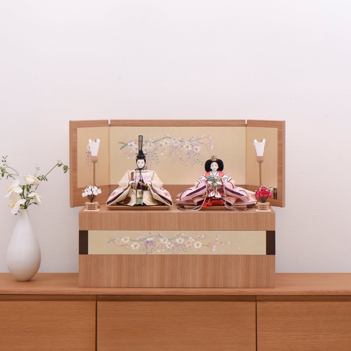 雛人形 収納飾り オシャレ ナチュラル 収納台 三五 新刺繍 手描き桜 ひな人形 おひなさま