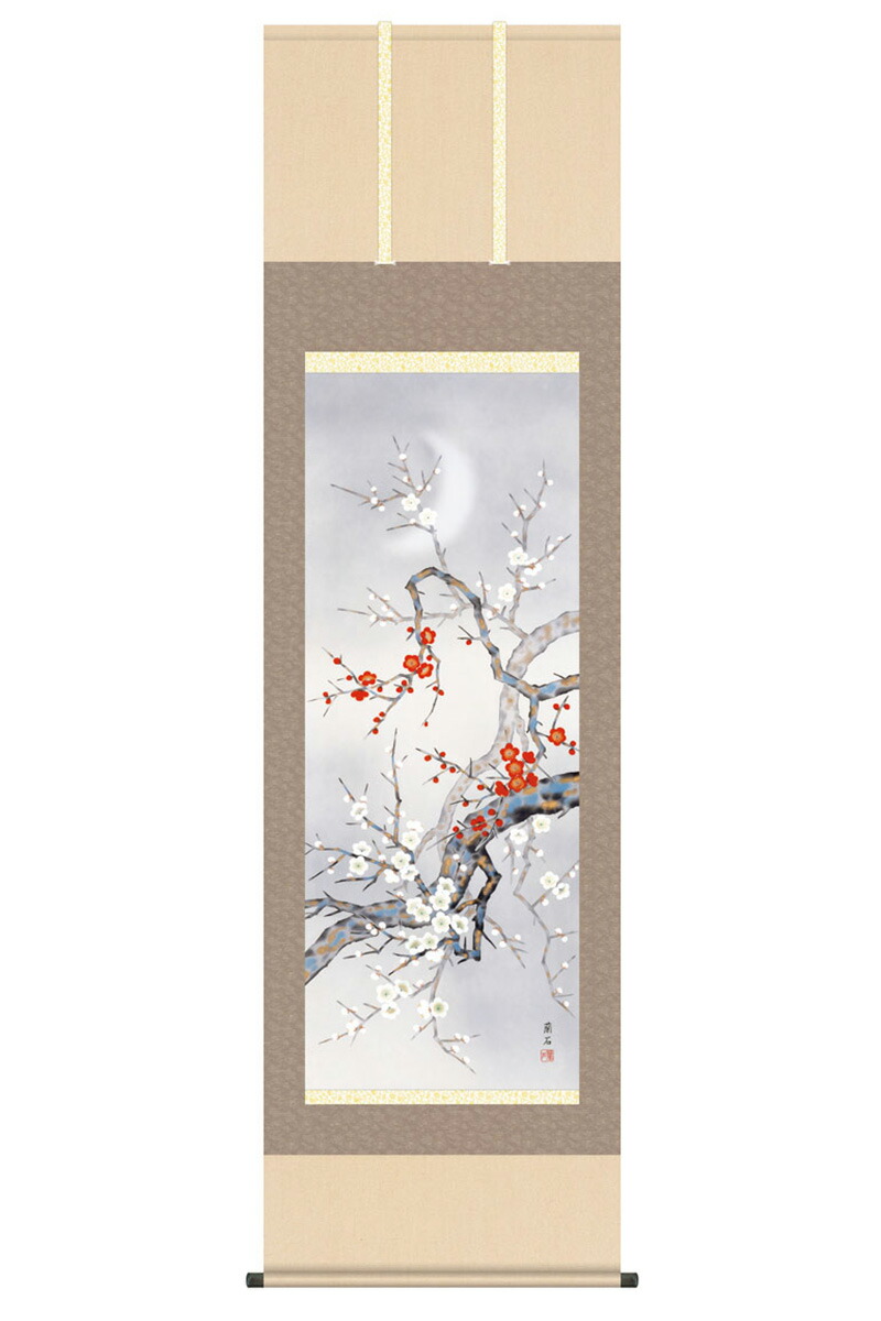掛軸 掛け軸 花鳥画 四季花鳥揃 四季奏歓 春 単品 紅白梅 洛彩緞子本表装 尺五 高見蘭石 桐箱 【2026年度新作】 h06-snk-kz5a6-40a｜こだわり雛の里　甲冑の三京