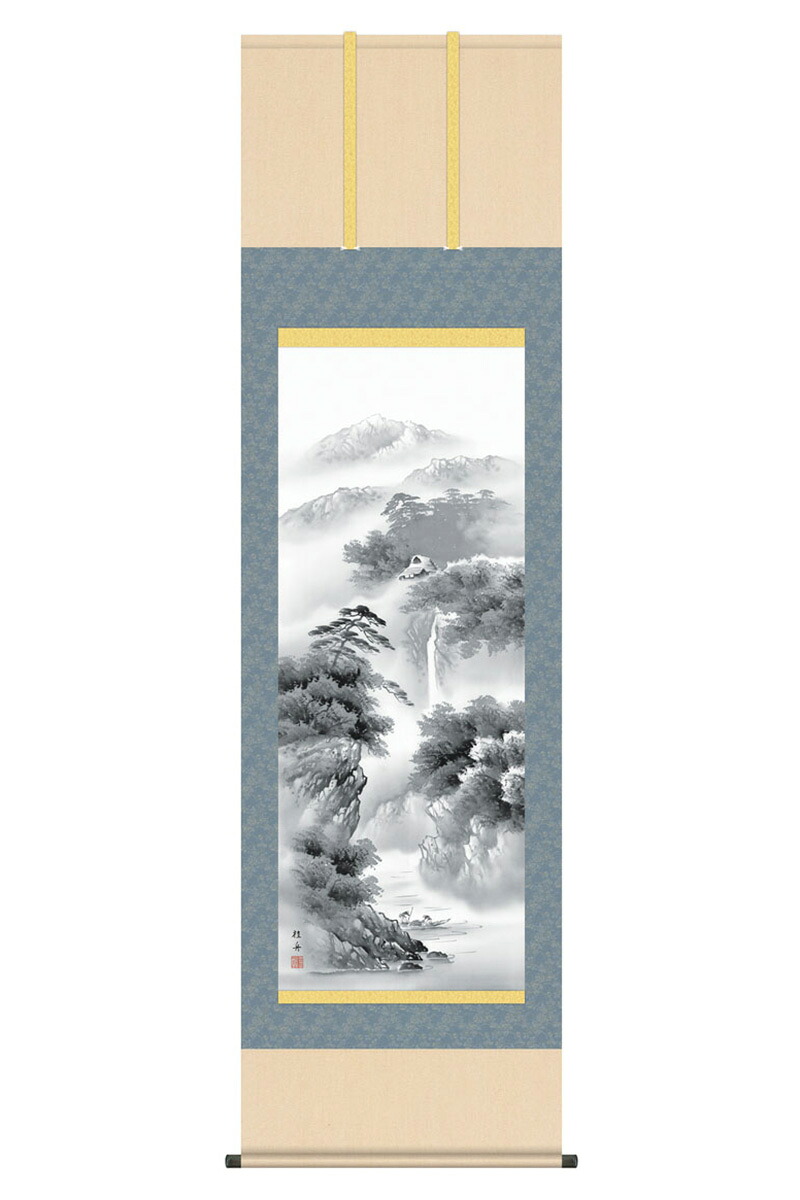 掛軸 掛け軸 山水画 水墨山水 蒼山憧憬 洛彩緞子本表装 尺五 長江桂舟 桐箱 【2026年度新作】 h06-snk-kz5b2-019|こだわり雛の里 甲冑の三京
