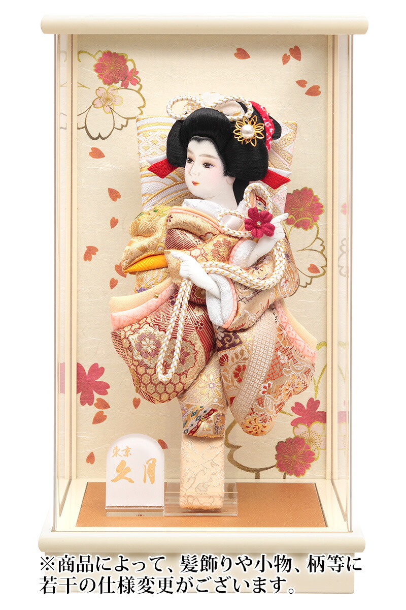 羽子板 久月 ケース飾り 凛香 金襴振袖 8号 アイボリー塗アクリルケース 【2025年度新作】 h071-k-95400
