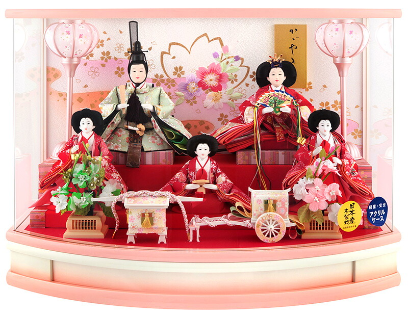 雛人形 ひな人形 ケース飾り 五人飾り 藤翁作 麗羽 小三五五人 金襴仕立 アクリルケース 【2026年度新作】 h083-fn-233-528｜こだわり雛の里　甲冑の三京