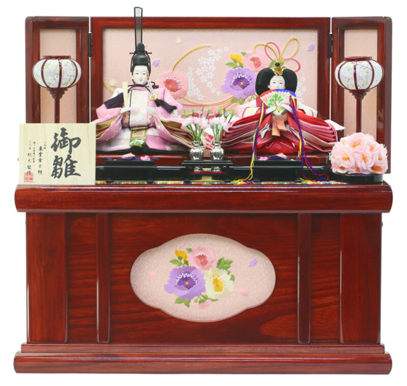 雛人形 コンパクト ひな人形 収納飾り 親王飾り 東堂幸士朗作 御雛 木目赤塗 秋元監修 【2026年度新作】 h233-aki-2｜こだわり雛の里　甲冑の三京