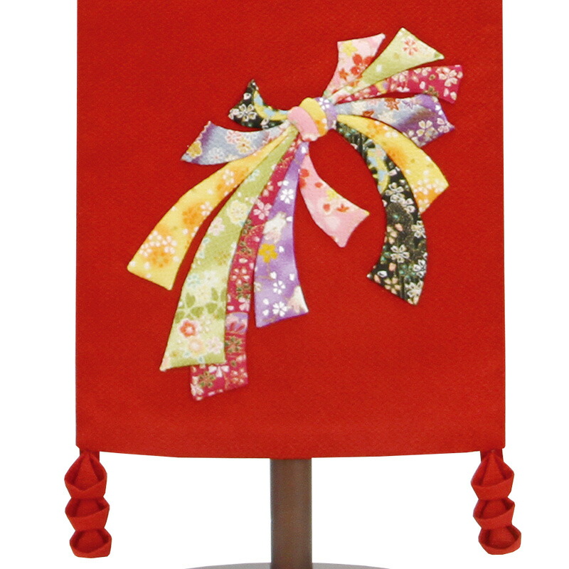 室内飾りちりめん(大)のしめ赤スタンド付金糸刺繍名前入れ代込み【2022年度新作】