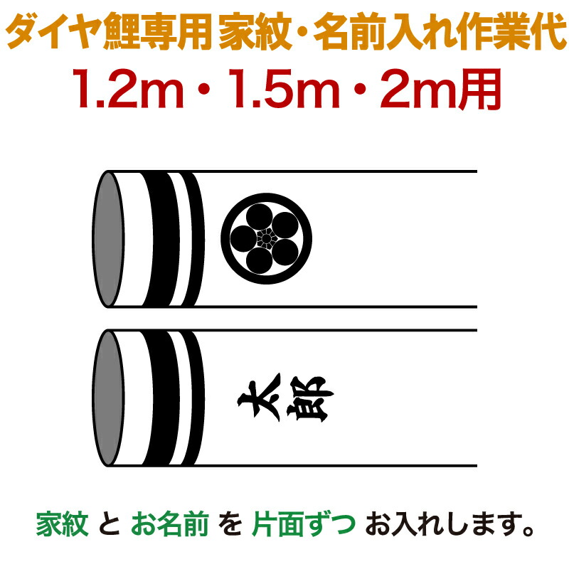 こいのぼり 豊久 ダイヤ鯉 鯉のぼり 1.2m 1.5m 2m用 家紋1種 片面 名前1種 縦書き ダイヤ鯉専用 家紋 名前入れ作業代  mo-kamon-2-03 こどもの日 【半額】