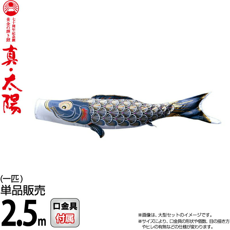 こいのぼり 徳永鯉 鯉のぼり 単品 2.5m 真・太陽 黄金の輝き鯉 黒鯉 撥水加工 ポリエステルサテン生地 【2026年度新作】 003-807