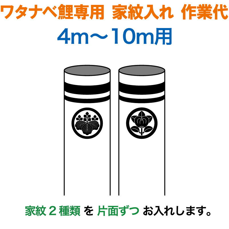 こいのぼり ワタナベ 鯉のぼり 10m～4m用 家紋2種(片面ずつ) 家紋入れ作業代 ワタナベ鯉専用 【2026年度新作】 wtk-kamon-10-ka2