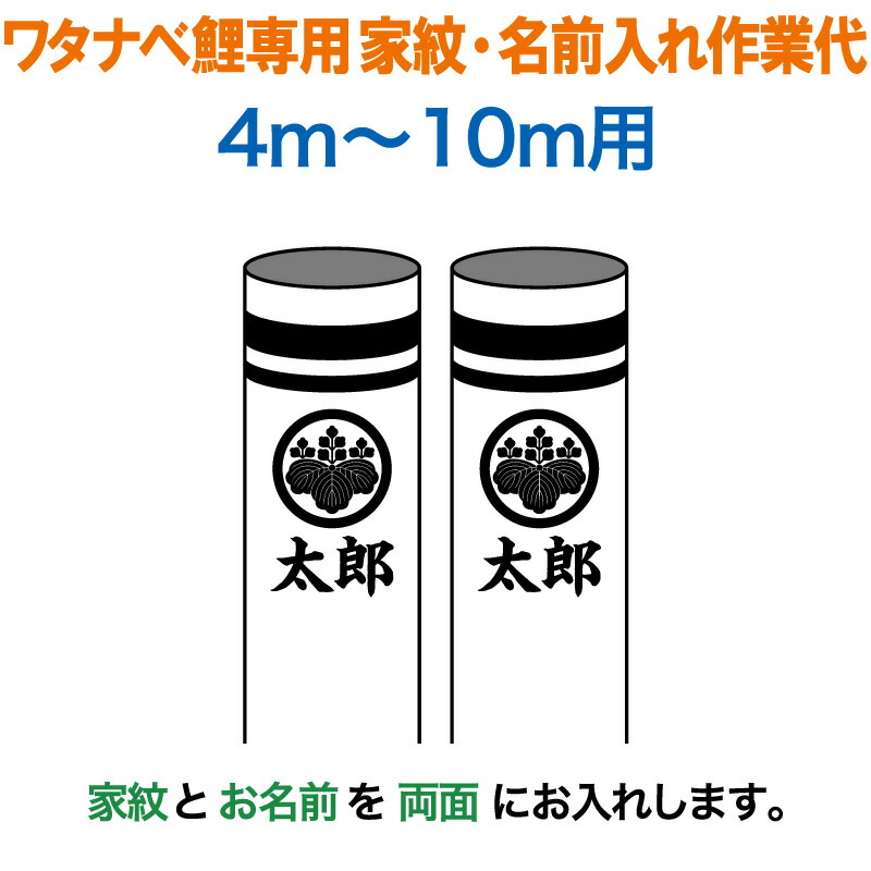 こいのぼり ワタナベ 鯉のぼり 10m～4m用 家紋1種＋名前1種(両面) 家紋・名前入れ作業代 ワタナベ鯉専用 【2026年度新作】 wtk-kamon-10-kn