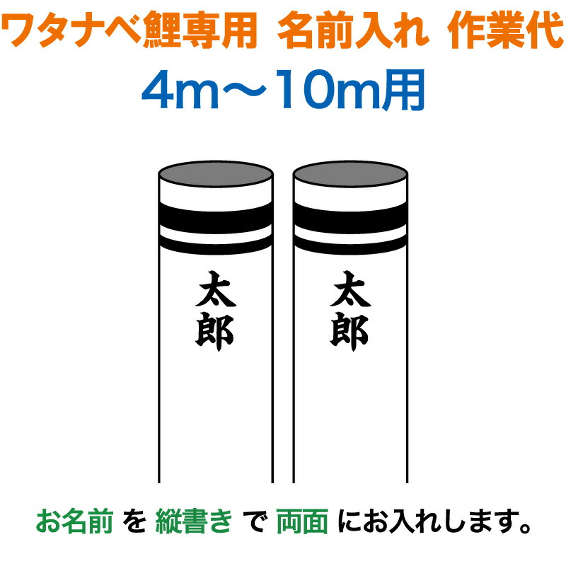 こいのぼり ワタナベ 鯉のぼり 10m～4m用 名前1種(両面)縦書き 名前入れ作業代 ワタナベ鯉専用 【2026年度新作】 wtk-kamon-10-na｜こだわり雛の里　甲冑の三京