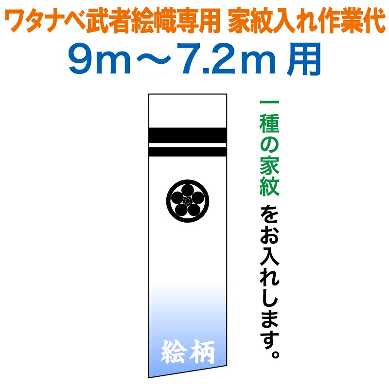 武者絵のぼり ワタナベ 武者幟 0.92×9m～0.9×7.2m用 家紋一種 家紋入れ作業代 手描本染 ワタナベ武者幟専用 【2026年度新作】 wtk-mkamonl-k