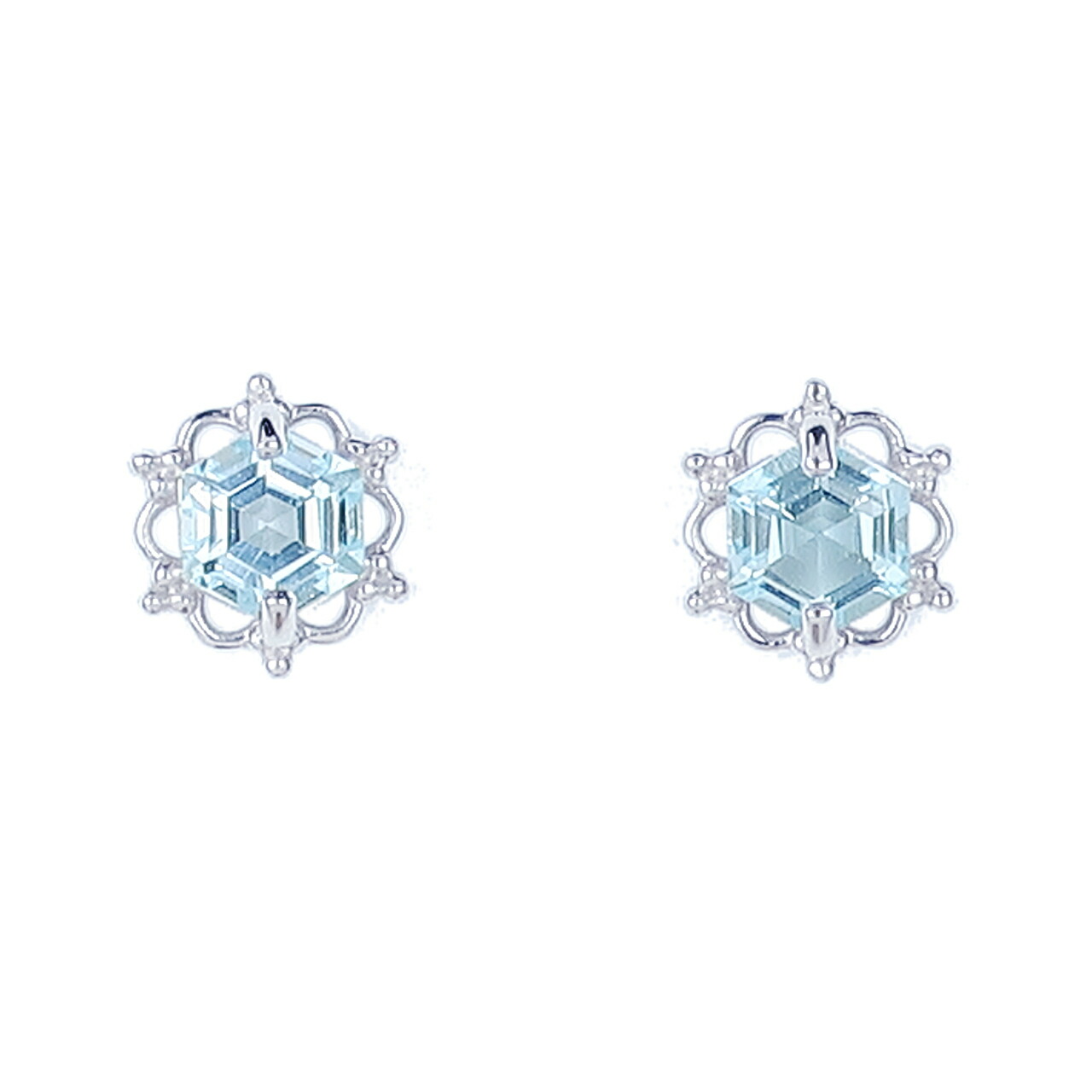 プラチナ ブルートパーズ ピアス 六角形 雪の結晶 pt900 スカイカラー アンティーク風 ギフト プレゼント クリスマス