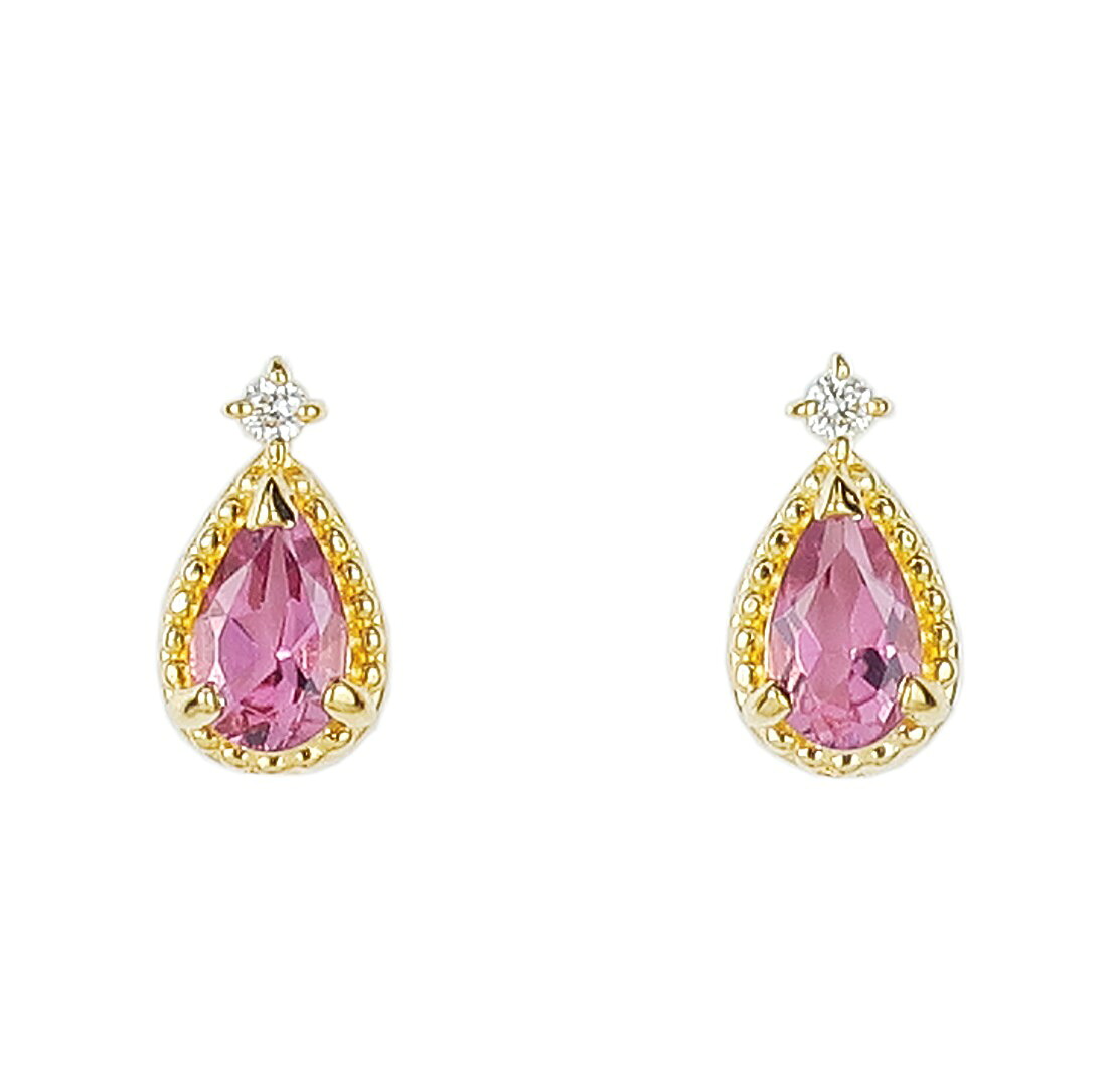 K18ピンクトルマリン/ダイヤモンド0.02ｃｔ（0.01ｃｔｘ2）ピアス ギフト プレゼント クリスマス 品質保証書付き