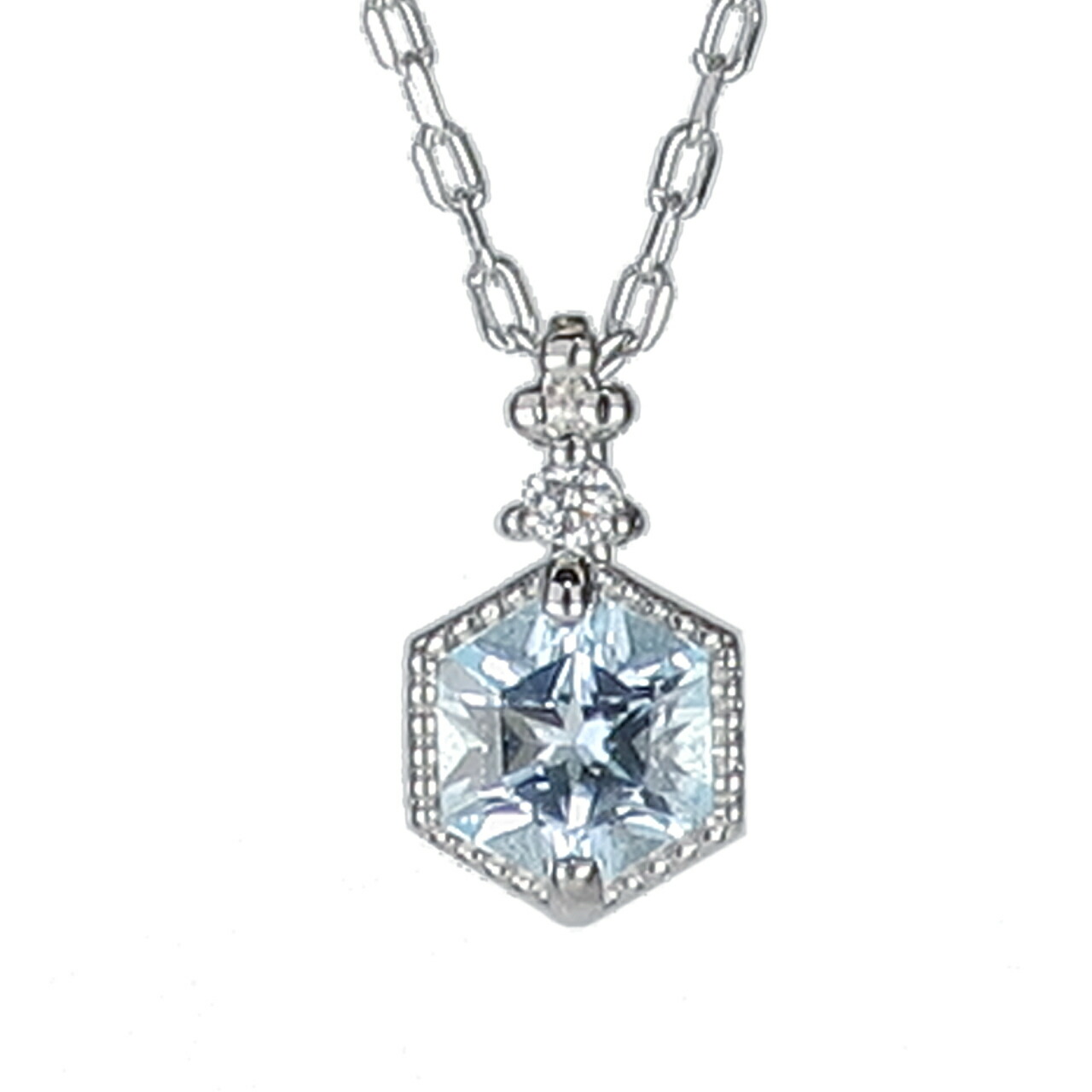 PT900 プラチナ 六角ブルートパーズ ダイヤモンド 0.006ct ネックレス ギフト プレゼント