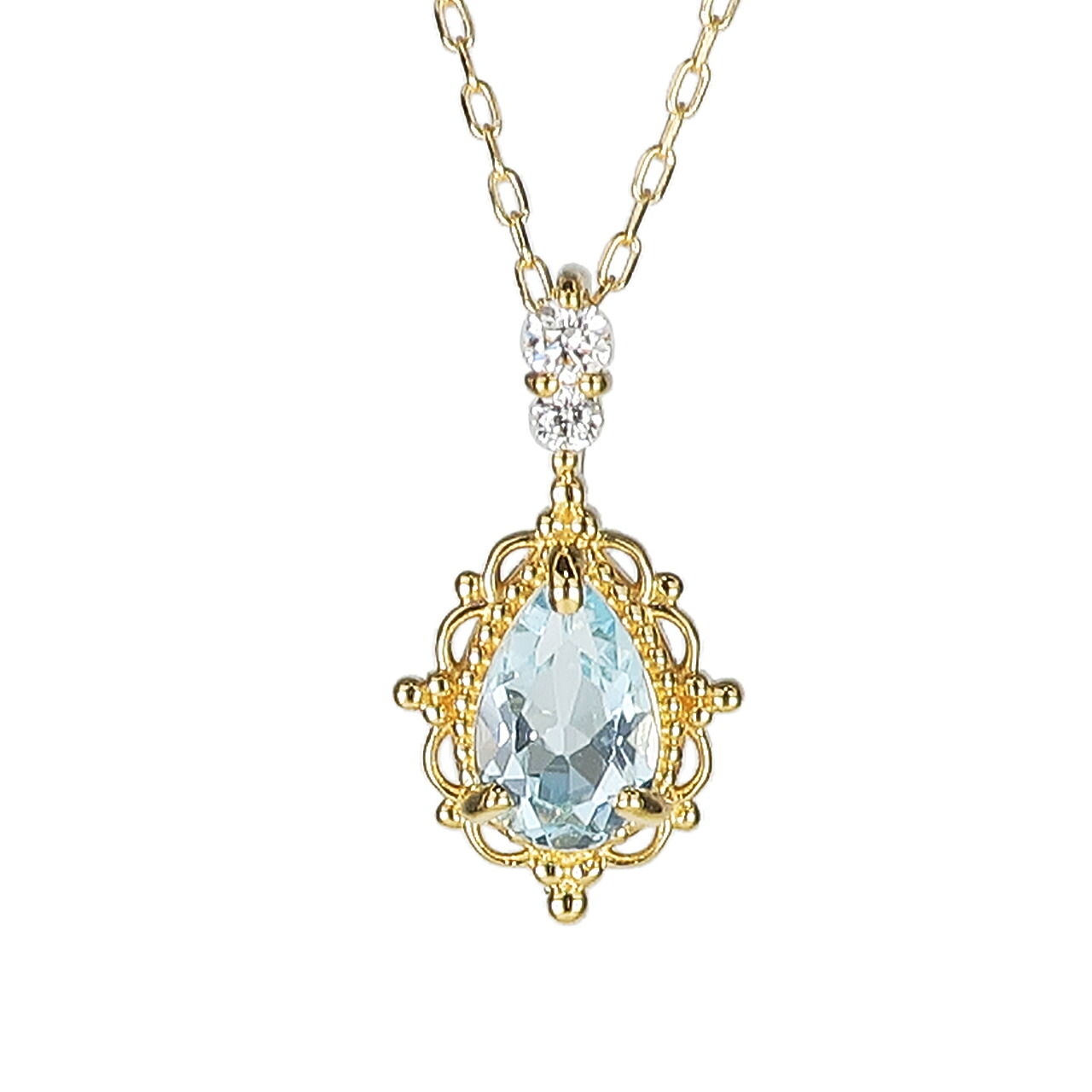 K18YG ブルートパーズ/ライトアメシスト ダイヤモンド0.03ct アンティーク調 18金イエローゴールド ペンダント ネックレス ギフト プレゼント 32,890円