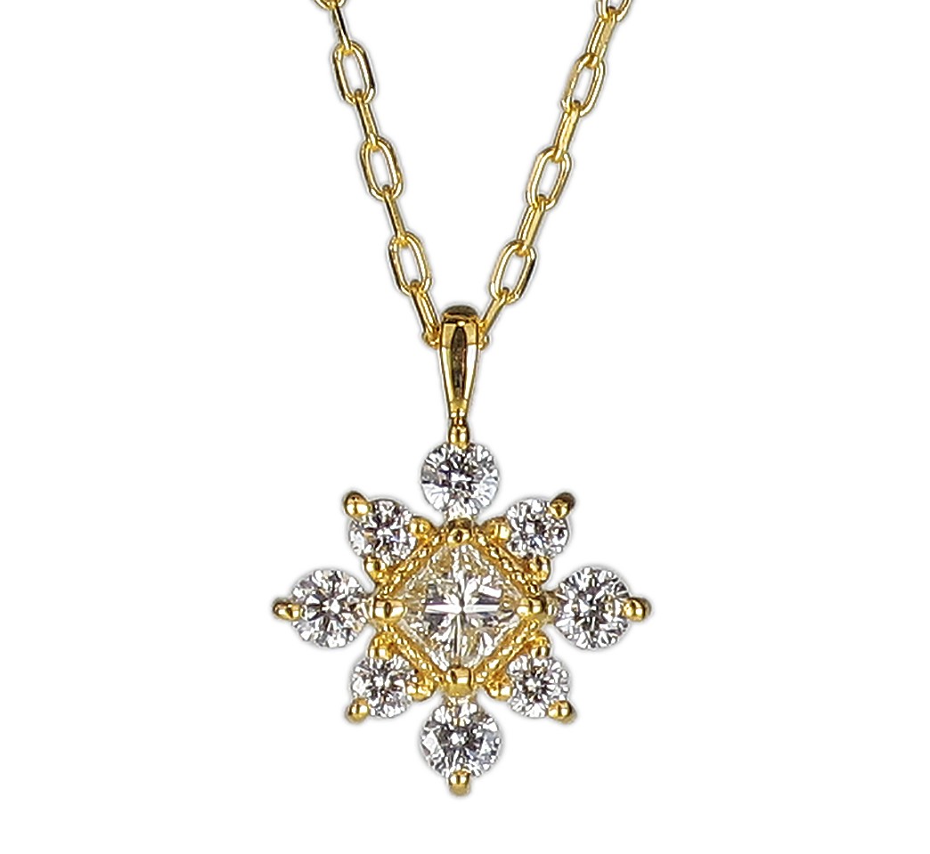 ヴィンテージ風 K18YG/PG ダイヤモンド 0.23ct ペンダント 18金イエローゴールド/ピンク ネックレス ギフト プレゼント hinaryhimary