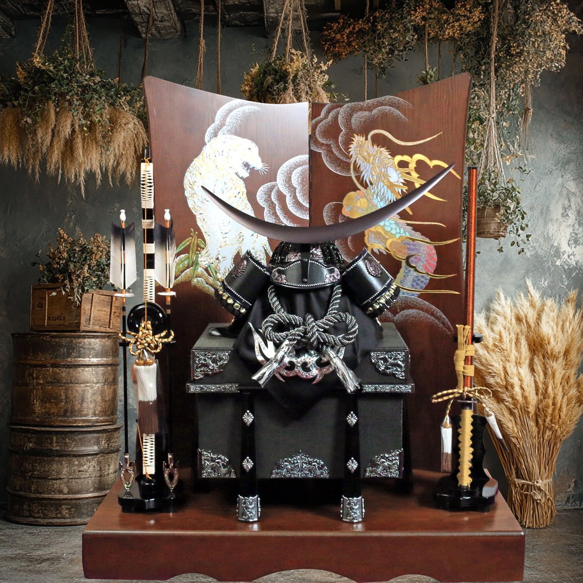 楽天市場】五月人形 兜 モダン 【 90cm屏風 平飾り 伊達政宗・黒 着用