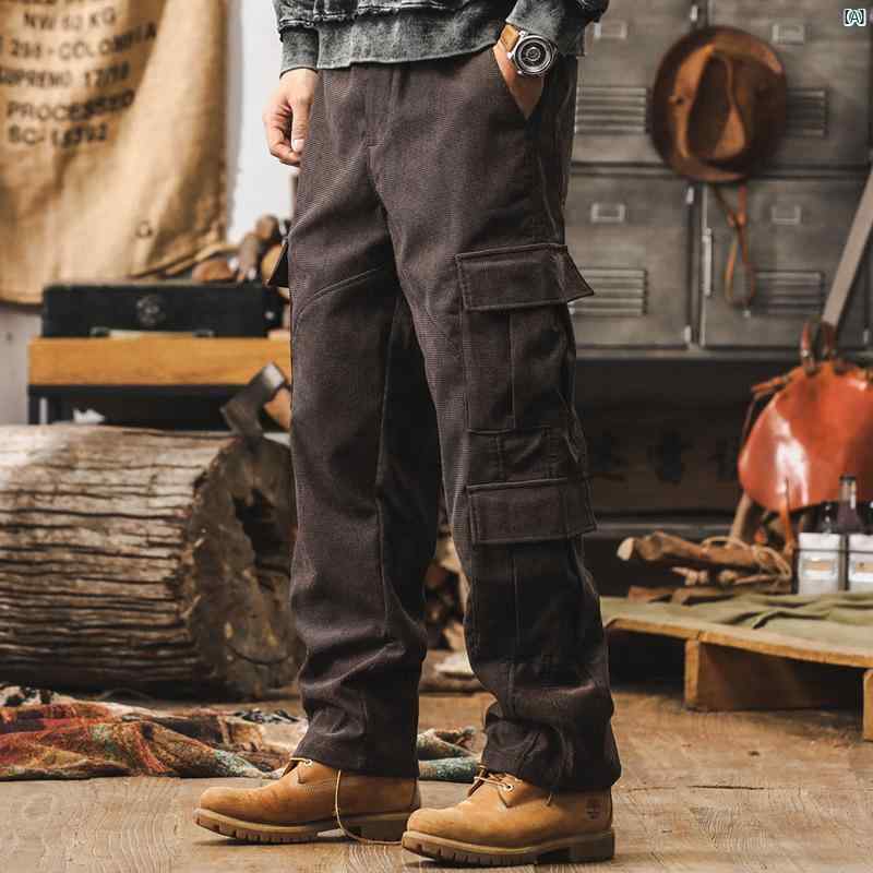 カジュアル パンツ ストレート ド テクスチャー 秋冬 ワークパンツ コーデュロイ 厚手 レトロ アメリカン｜hinata京都