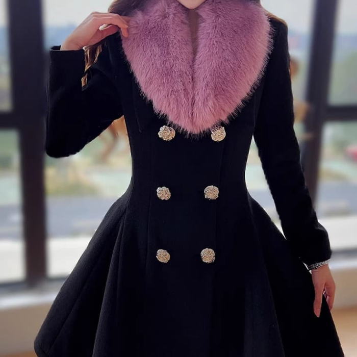 おしゃ 小顔 着痩せ 好いたらしいめ オシャレ 窈窕たる 御家様 アウター 黒 黒いこと 紫 パープル 厚地の外套 A伝達ルート 長袖 襟 フェイクファー