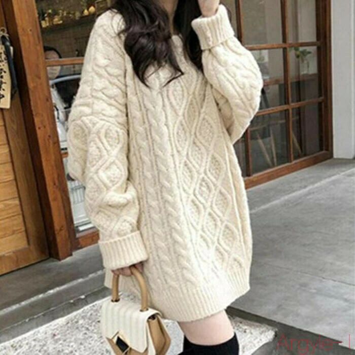 韓国 シンプル ケーブル おしゃれ フェミニン 可愛い 大人 クルーネック 長袖 カジュアル きれいめ レディース ワンピース チュ