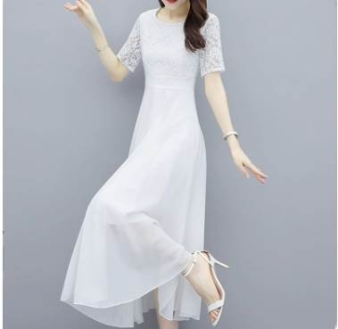 ミモレ丈 袖あり 5分袖 スリム 細身 ストレート レース 透け感 シースルー 大人可愛い きれいめ 上品 おしゃれ ラブ