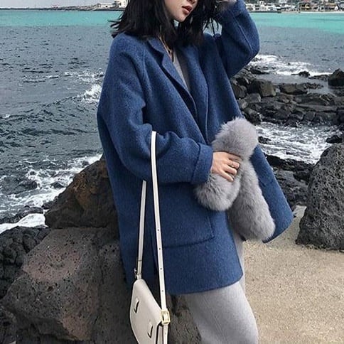 ア 朦々たる 冬服 軽さ 向こう見ず 韓国風 厚地の外套大きさ 並み並み丈 コクーンシルエット 羊毛肌ざわり アウター 上衣 レディース